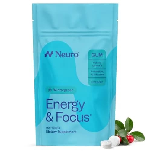 Neuro Energy & Focus Gum, Wintergreen, 90 Count | Nootropic Supplement with Natural Caffeine & L-Theanine - main product image