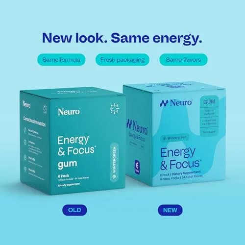 Neuro Energy & Focus Gum, Wintergreen, 54 Count (9 Count x 6 Packs) | Nootropic Supplement for Clarity & Performance thumbnail 2