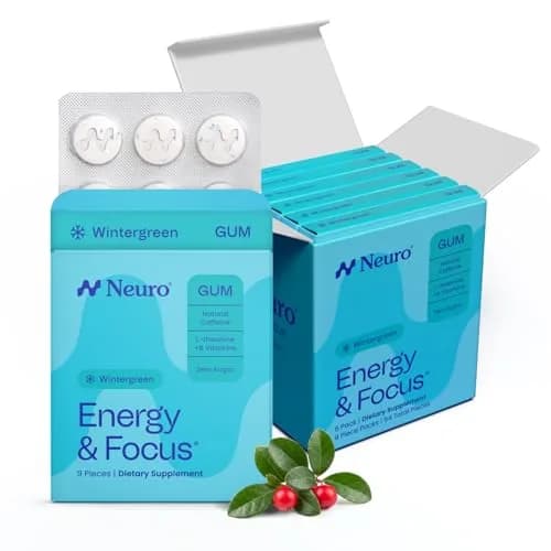 Neuro Energy & Focus Gum, Wintergreen, 54 Count (9 Count x 6 Packs) | Nootropic Supplement for Clarity & Performance - main product image