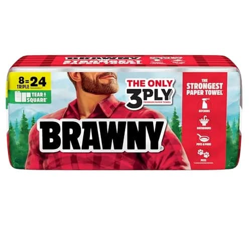 Brawny Tear-A-Square 3-Ply Paper Towels, 8 Triple Rolls | Strong & Absorbent for Tough Messes thumbnail 1