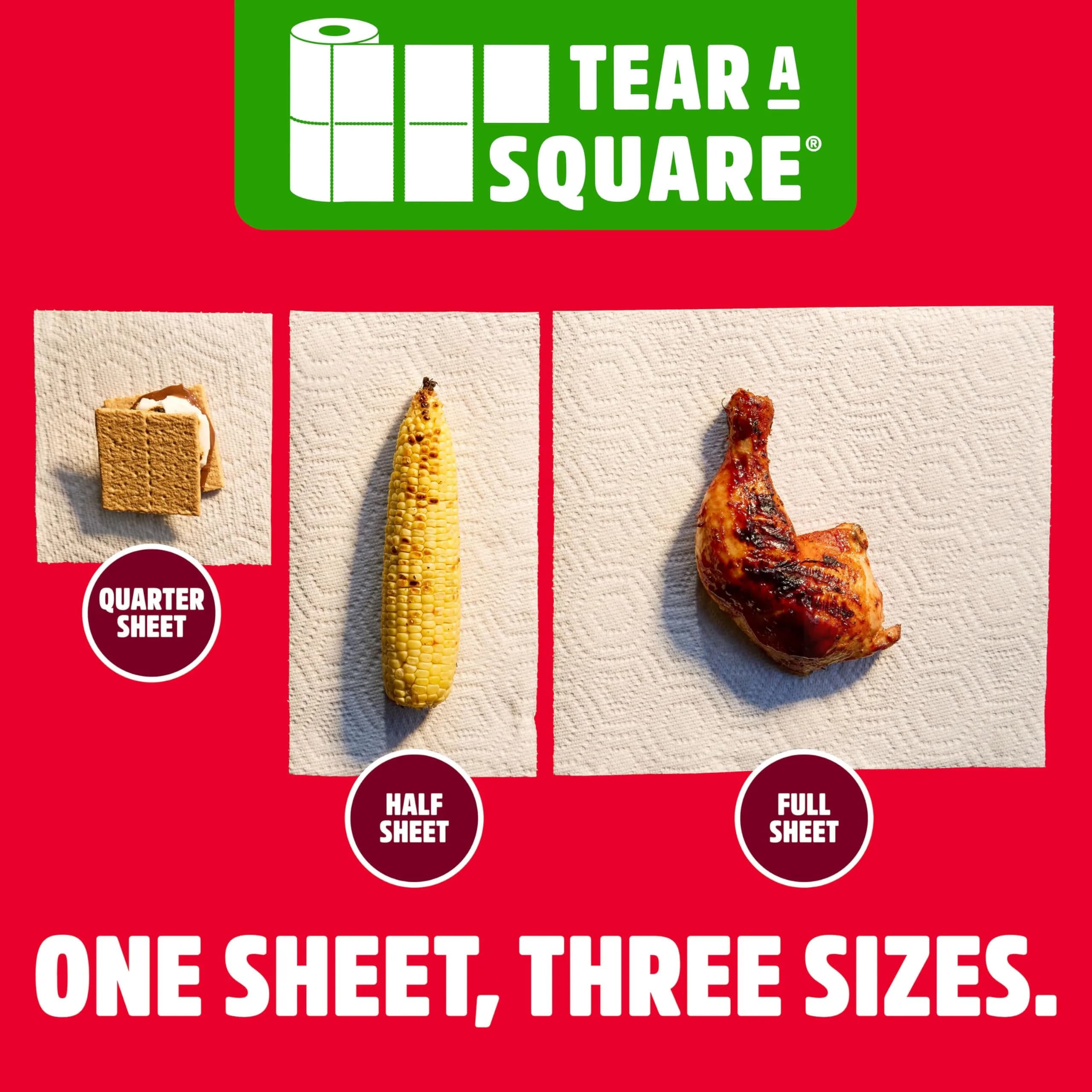 Brawny Tear-A-Square 3-Ply Paper Towels, 4 Double Rolls (8 Regular Rolls) | Strong, Absorbent, Durable with 3 Sheet Sizes - view 6