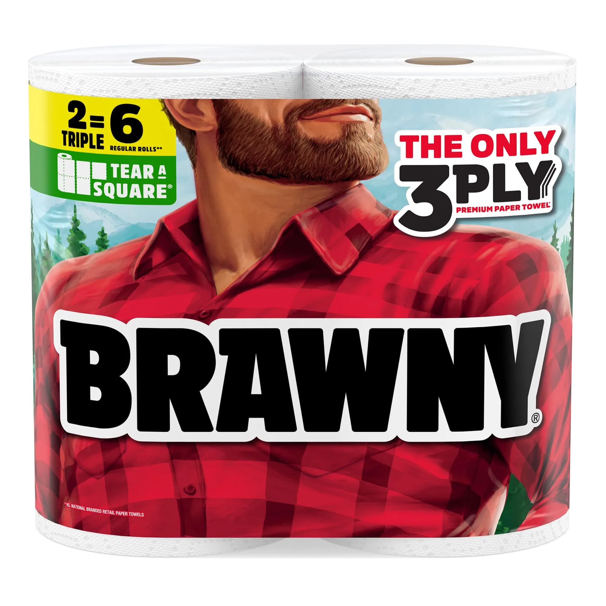 Brawny Tear-A-Square 3-Ply Paper Towels, 8 Triple Rolls | Strong & Absorbent for Tough Messes — White