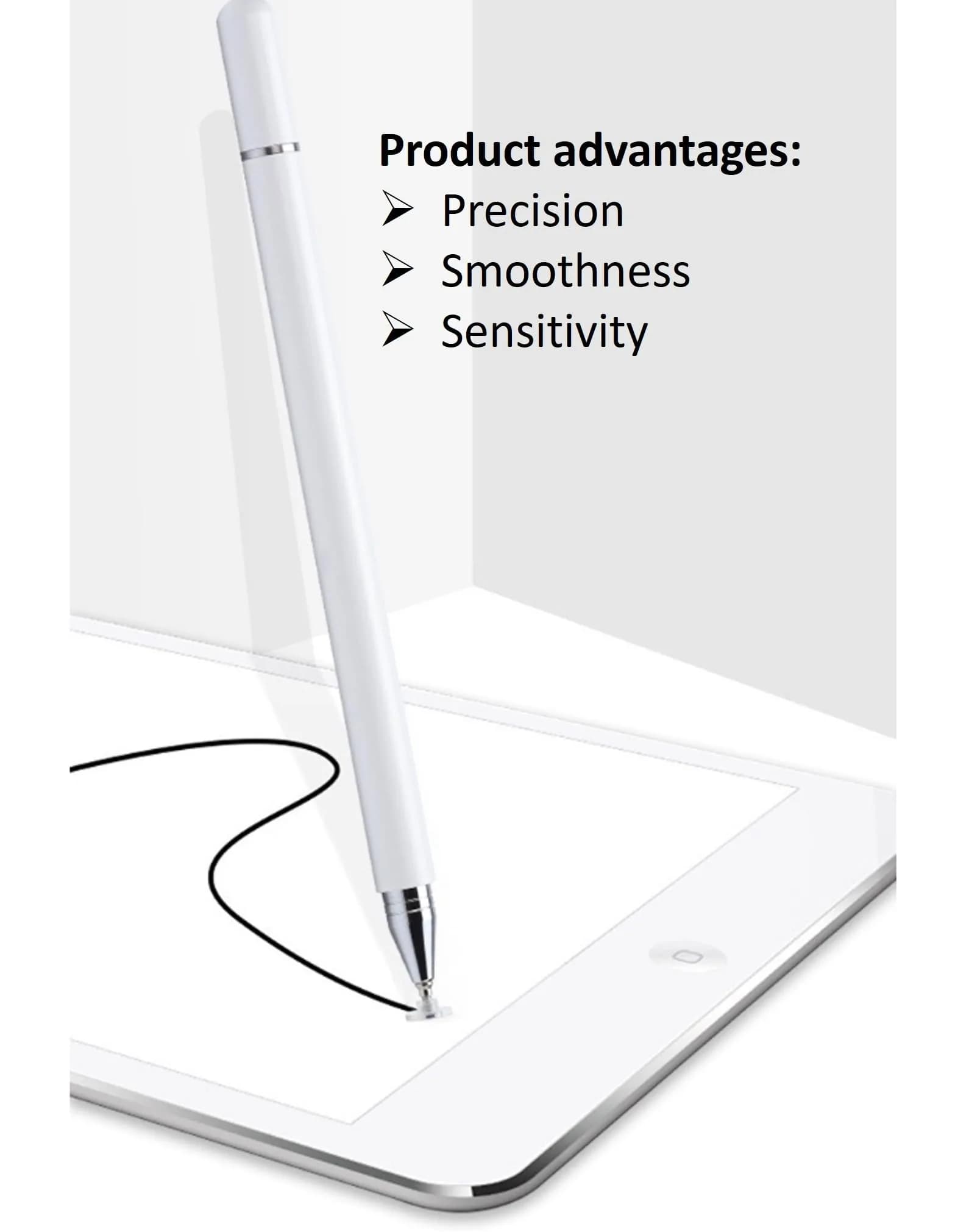 fllynewrite 2-in-1 Stylus Pen for Samsung Tab A Series/iPad Pro/iPhone/Surface (White) | Disc Tip & Rubber Tip - view 2