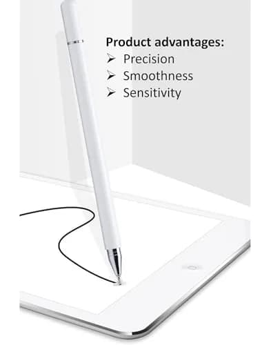 fllynewrite 2-in-1 Stylus Pen for Samsung Tab A Series/iPad Pro/iPhone/Surface (White) | Disc Tip & Rubber Tip thumbnail 2