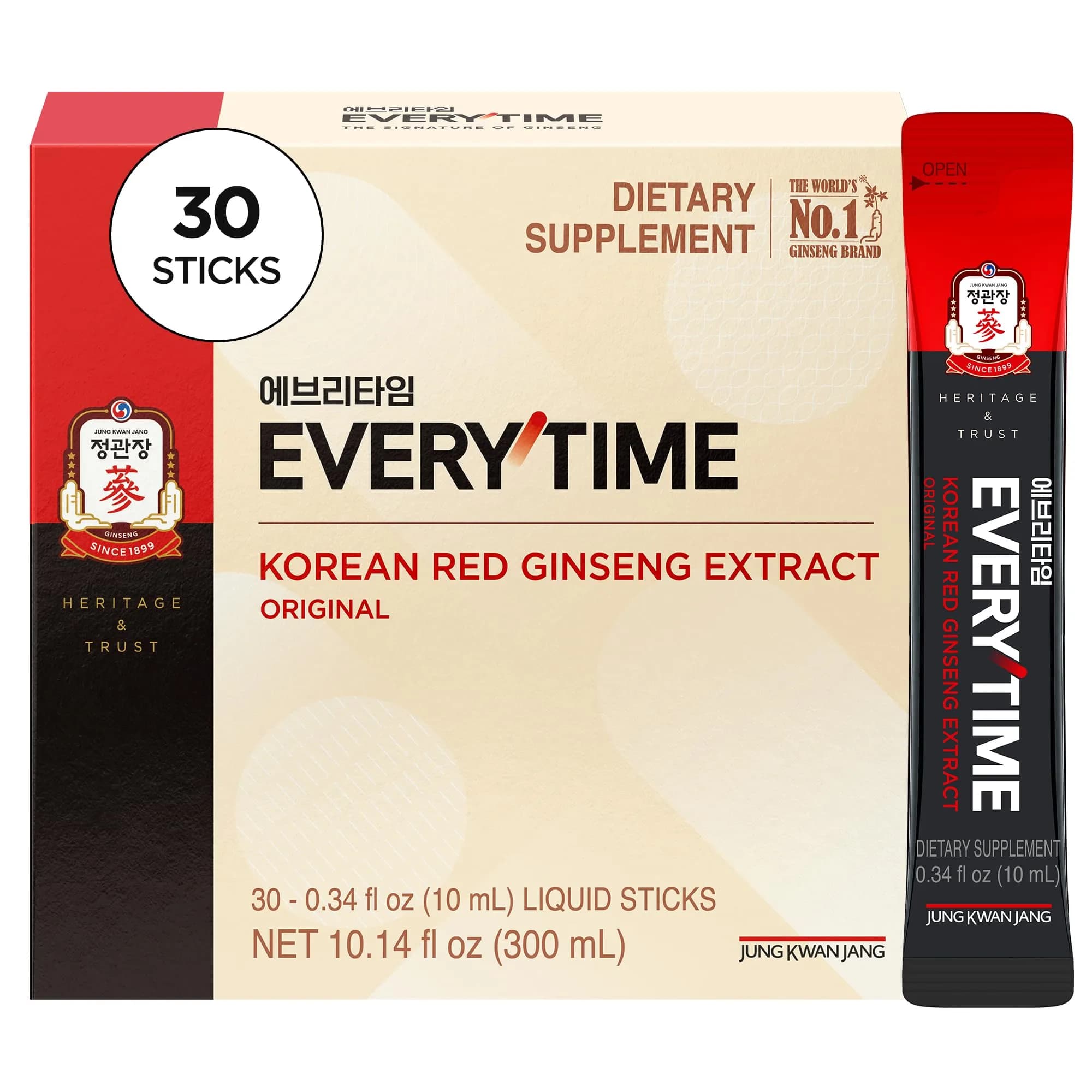 JUNG KWAN JANG Korean Red Ginseng Extract 30 Sticks | 3,000mg, Energy & Focus Support, Vegan, Portable