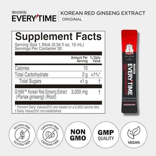 JUNG KWAN JANG Korean Red Ginseng Extract 30 Sticks | 3,000mg, Energy & Focus Support, Vegan, Portable thumbnail 8