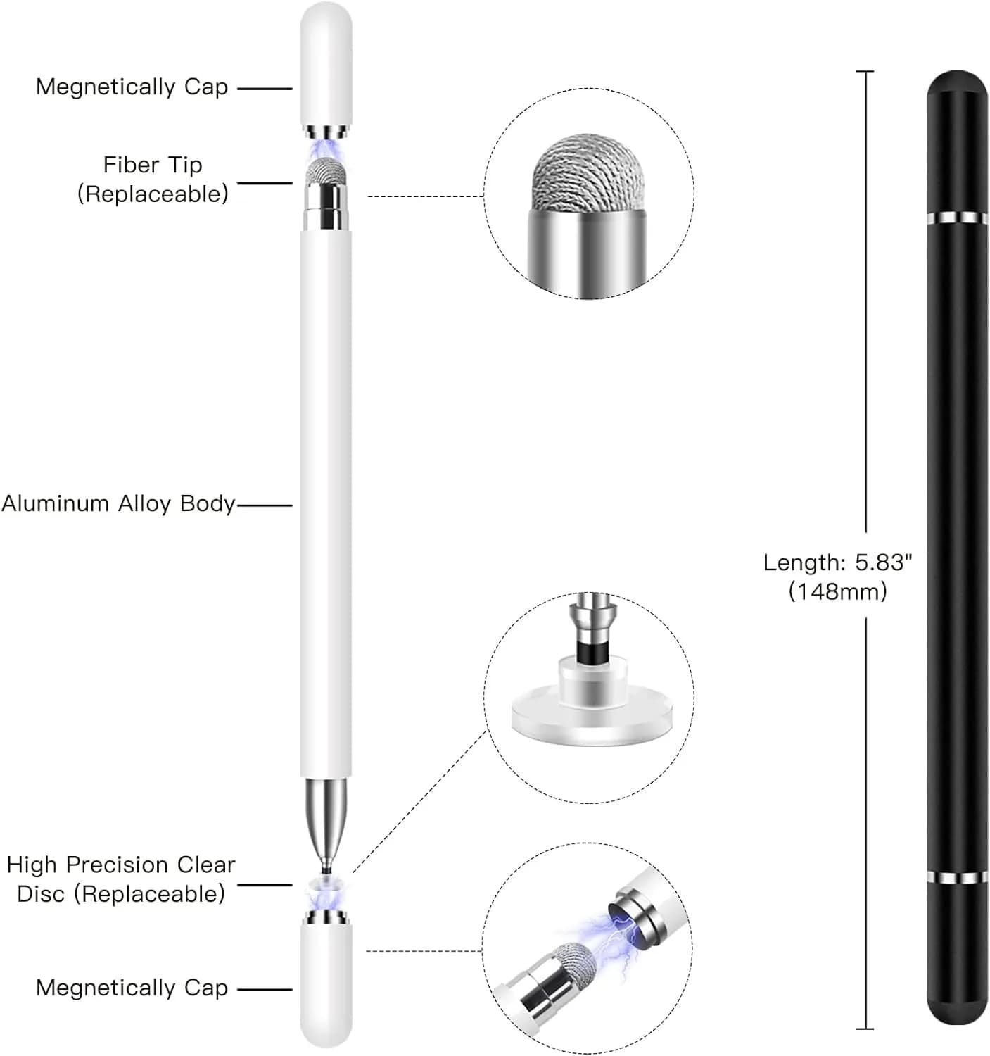 fllynewrite 3-in-1 Stylus Pen for Samsung Galaxy Tab A9+/A9/A8/A7/A7 Lite, iPad Pro/iPhone/Fire/Surface | Universal Touchscreen Input Pen (Black) - view 2