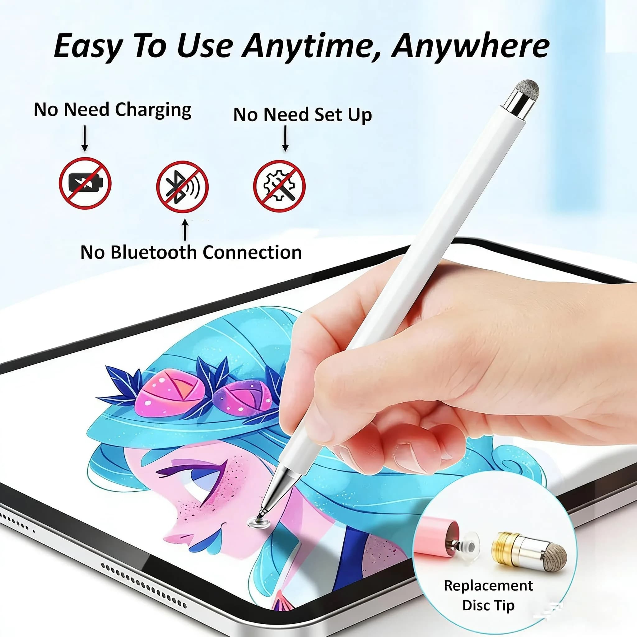 fllynewrite 3-in-1 Stylus Pen for Samsung Galaxy Tab A9+/A9/A8/A7/A7 Lite, iPad Pro/iPhone/Fire/Surface | Universal Touchscreen Input Pen (Black) - view 3