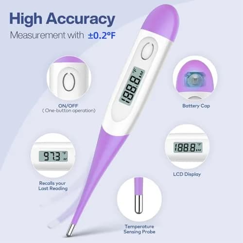 Boncare Digital Oral Thermometer for Adults and Kids, Purple | Fast & Accurate 10-Second Reading thumbnail 3