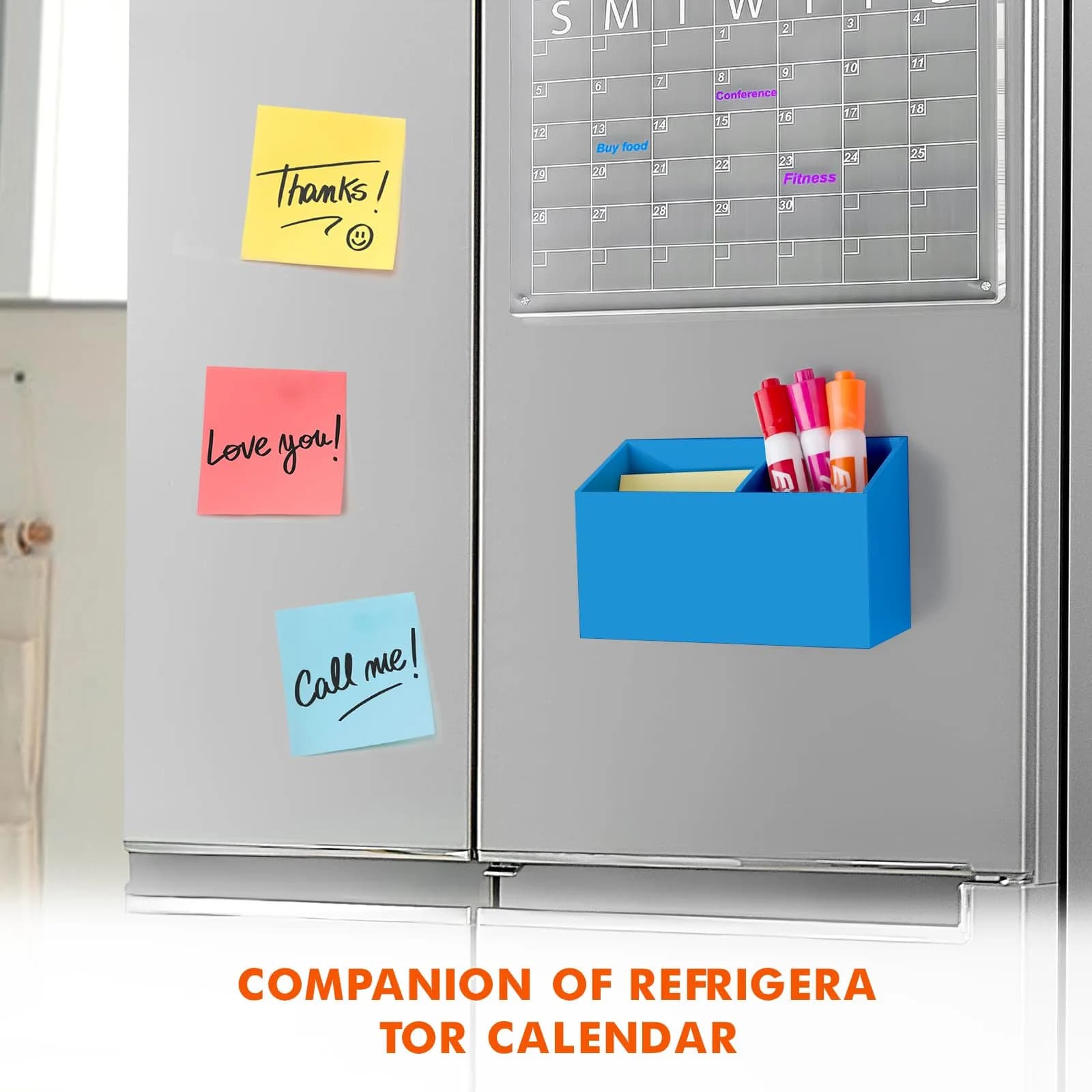BEYGORM Magnetic Dry Erase Marker Holder for Whiteboard & Refrigerator, 15.0 cm (5.9 in) | Non-Slip Acrylic Pen Holder for Classroom, Fridge Magnet, Locker Organizer Accessories, Teacher & School Supplies(Blue) - view 3