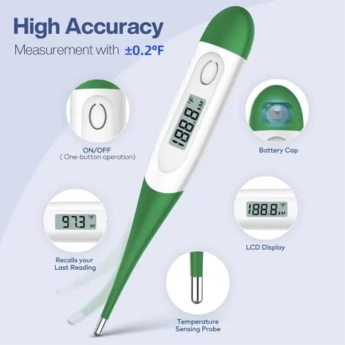 Boncare 10 Seconds Oral Thermometer Dark Green | Accurate & Safe Digital Thermometer for Adults and Kids thumbnail 3