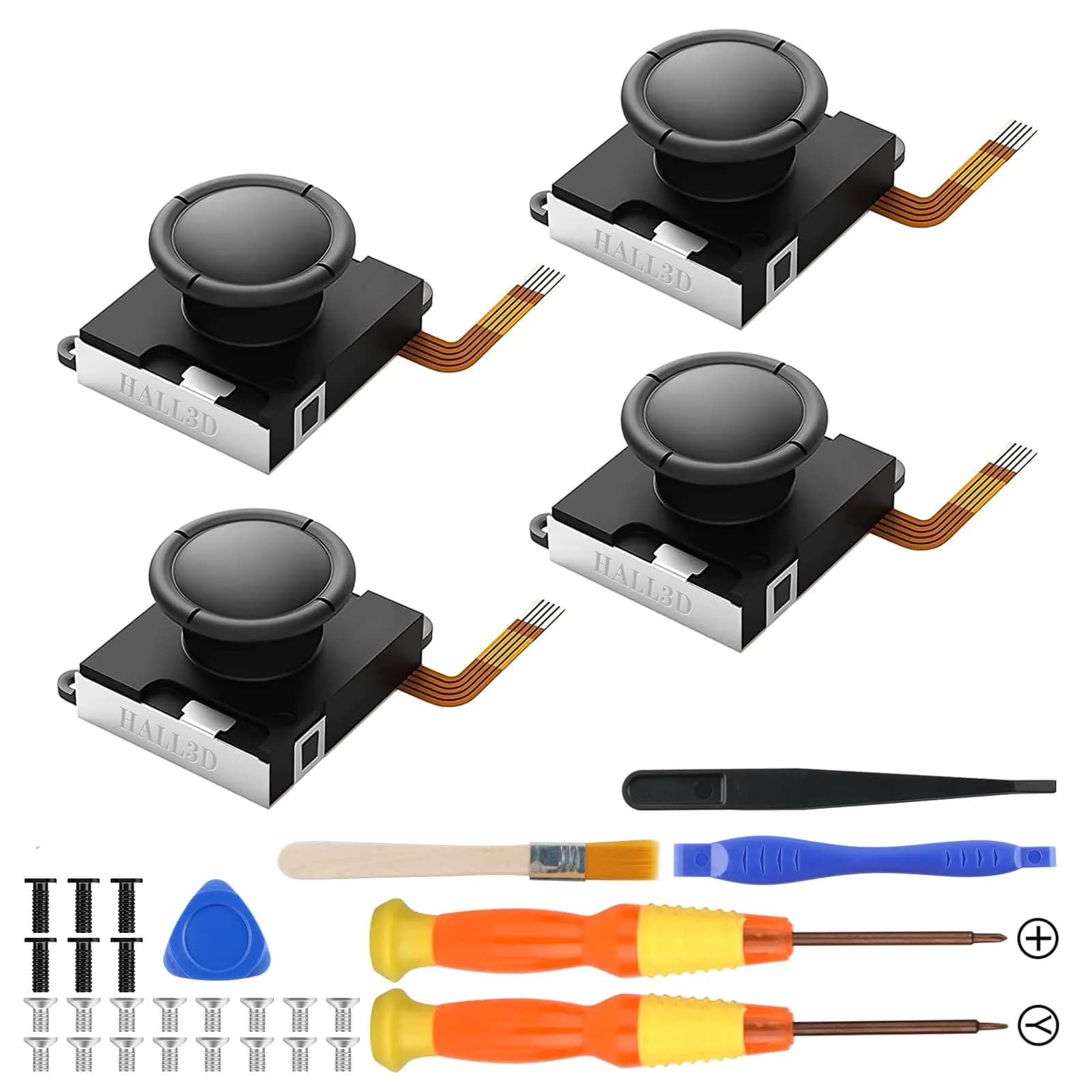 BRONAL TMR Hall Effect Joystick Replacement for Switch JoyCon (4-Pack, Black 2 pairs) | Precision Anti-Drift Repair Kit thumbnail 1