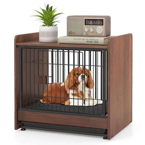 PETSITE Dog Crate Furniture | Industrial Style Dog Kennel with Lockable Door, Removable Tray, Adjustable Foot Pads, 24.5 x 19.5 x 24 in thumbnail 1