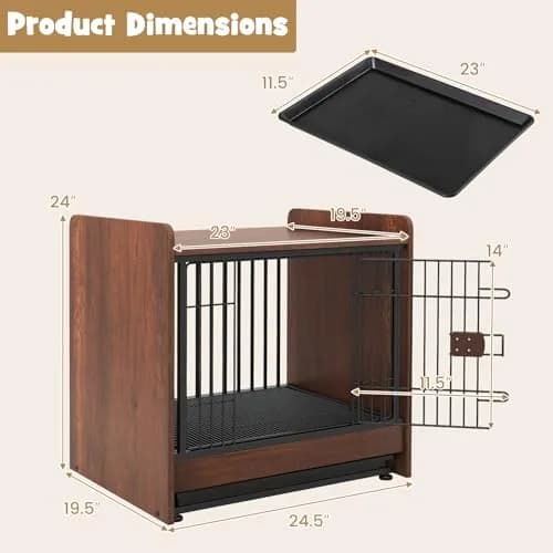 PETSITE Dog Crate Furniture | Industrial Style Dog Kennel with Lockable Door, Removable Tray, Adjustable Foot Pads, 24.5 x 19.5 x 24 in thumbnail 4
