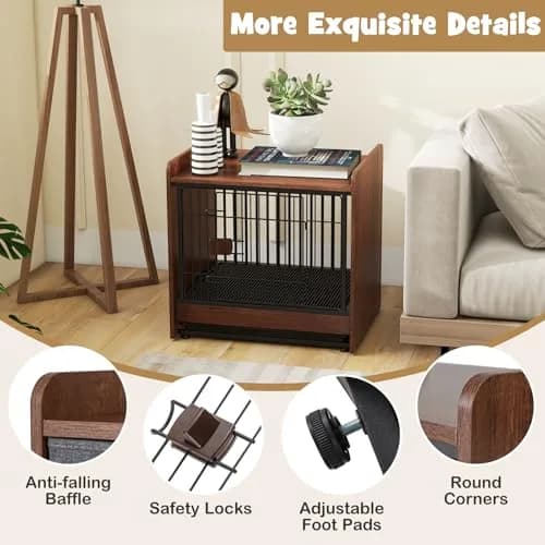 PETSITE Dog Crate Furniture | Industrial Style Dog Kennel with Lockable Door, Removable Tray, Adjustable Foot Pads, 24.5 x 19.5 x 24 in thumbnail 5
