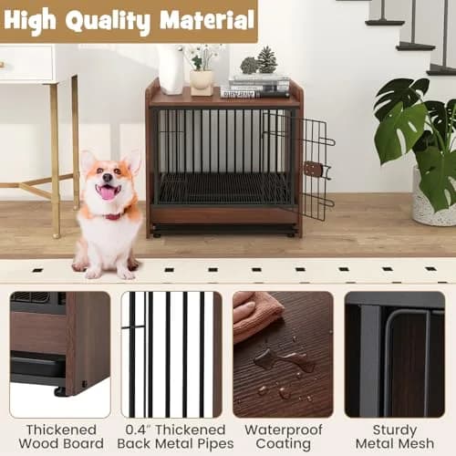 PETSITE Dog Crate Furniture | Industrial Style Dog Kennel with Lockable Door, Removable Tray, Adjustable Foot Pads, 24.5 x 19.5 x 24 in thumbnail 6