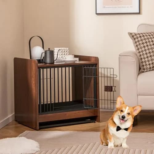 PETSITE Dog Crate Furniture | Industrial Style Dog Kennel with Lockable Door, Removable Tray, Adjustable Foot Pads, 24.5 x 19.5 x 24 in thumbnail 2