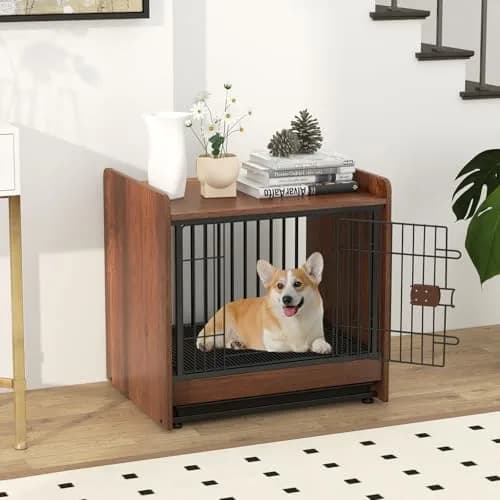 PETSITE Dog Crate Furniture | Industrial Style Dog Kennel with Lockable Door, Removable Tray, Adjustable Foot Pads, 24.5 x 19.5 x 24 in thumbnail 3