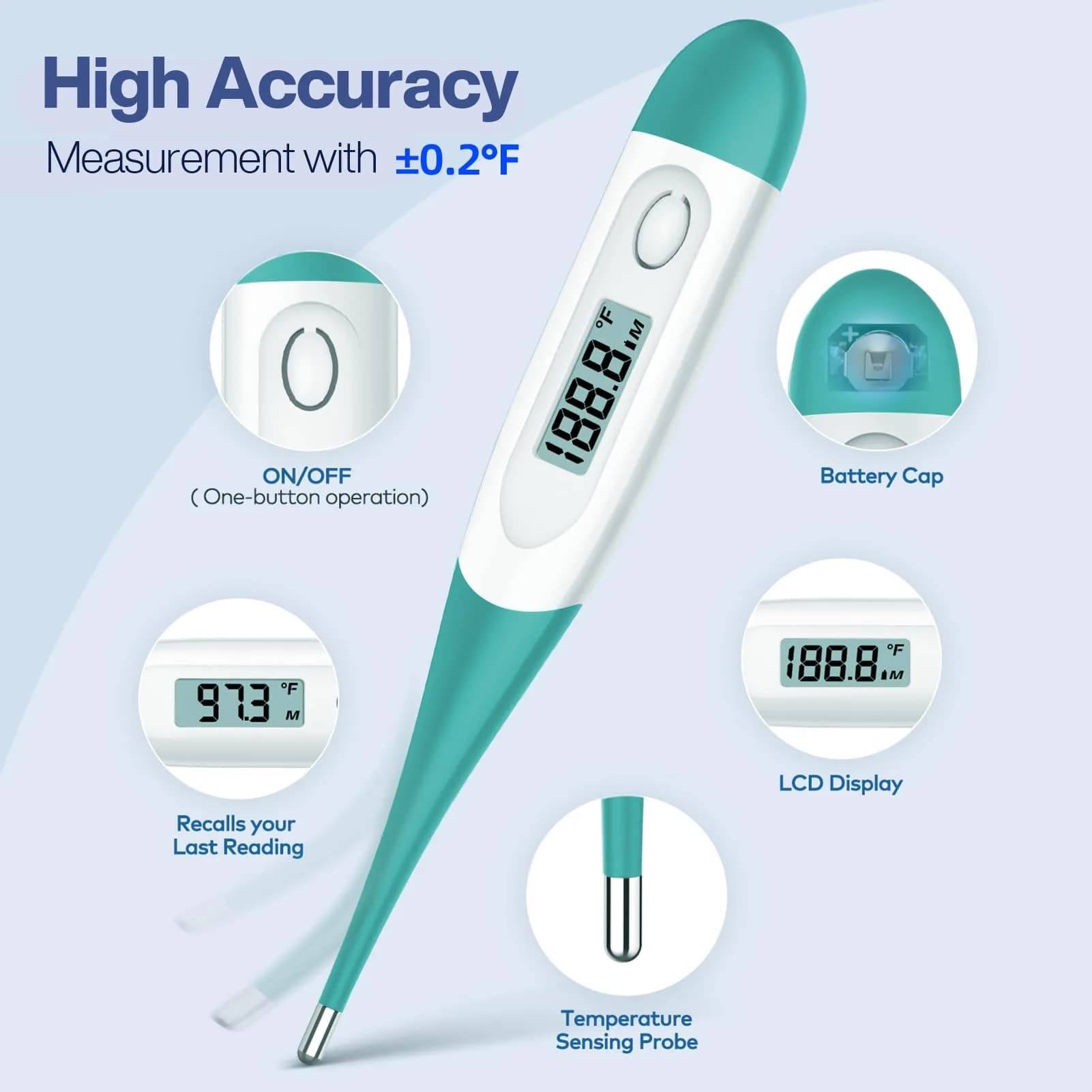 Boncare Digital Thermometer for Adults, Kids & Babies, Clear Blue | Fast & Accurate Reading - view 3
