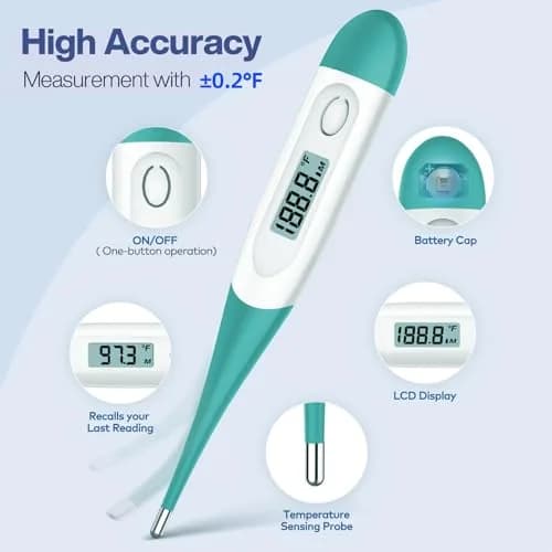 Boncare Digital Thermometer for Adults, Kids & Babies, Clear Blue | Fast & Accurate Reading thumbnail 3