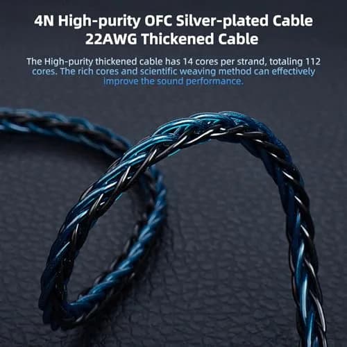 H HIFIHEAR 2M Long Recessed 2Pin IEM Cable | Silver-plated 8 Core OFC for KZ ZS10 PRO/ZSN PRO X thumbnail 4