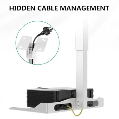 WALI Projector Ceiling Mount Tray, Height Adjustable Wall Mount Holder for Projectors, Hidden Cable Management, Fits Projectors up to 22lbs, 13.7" x 8.6" Platform, White (PM-005-W) thumbnail 4