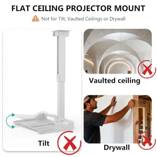 WALI Projector Ceiling Mount Tray, Height Adjustable Wall Mount Holder for Projectors, Hidden Cable Management, Fits Projectors up to 22lbs, 13.7" x 8.6" Platform, White (PM-005-W) thumbnail 6