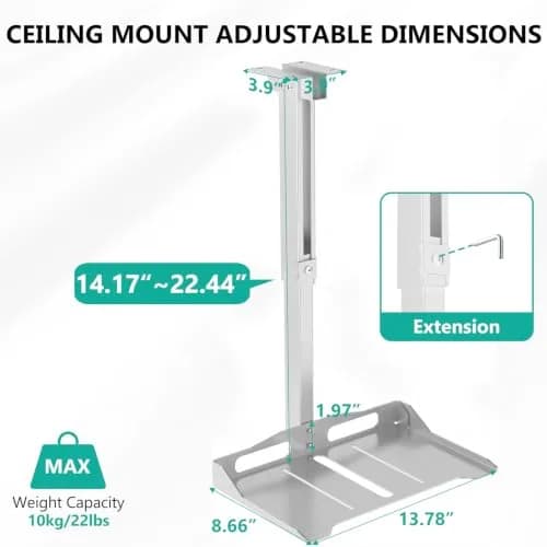 WALI Projector Ceiling Mount Tray, Height Adjustable Wall Mount Holder for Projectors, Hidden Cable Management, Fits Projectors up to 22lbs, 13.7" x 8.6" Platform, White (PM-005-W) thumbnail 7