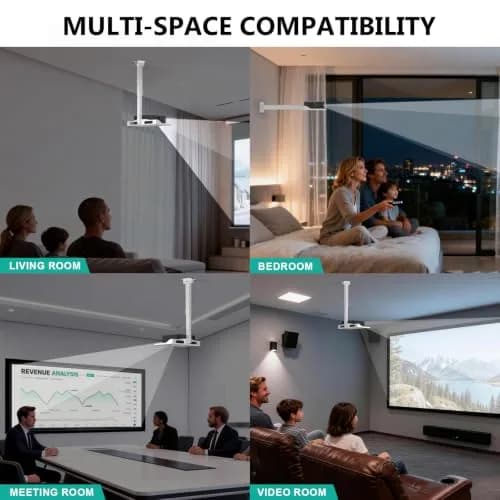 WALI Projector Ceiling Mount Tray, Height Adjustable Wall Mount Holder for Projectors, Hidden Cable Management, Fits Projectors up to 22lbs, 13.7" x 8.6" Platform, White (PM-005-W) thumbnail 9