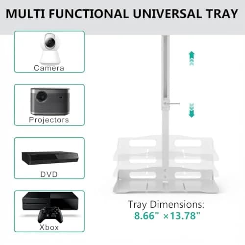 WALI Projector Ceiling Mount Tray, Height Adjustable Wall Mount Holder for Projectors, Hidden Cable Management, Fits Projectors up to 22lbs, 13.7" x 8.6" Platform, White (PM-005-W) thumbnail 2