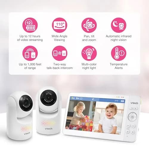 VTech Advanced HQ Max Twin Baby Monitor with 2 Cameras, 7" IPS Split Screen, 5000mAh Battery, 360° PTZ, 4X Zoom, Night Vision | No WiFi Needed thumbnail 2