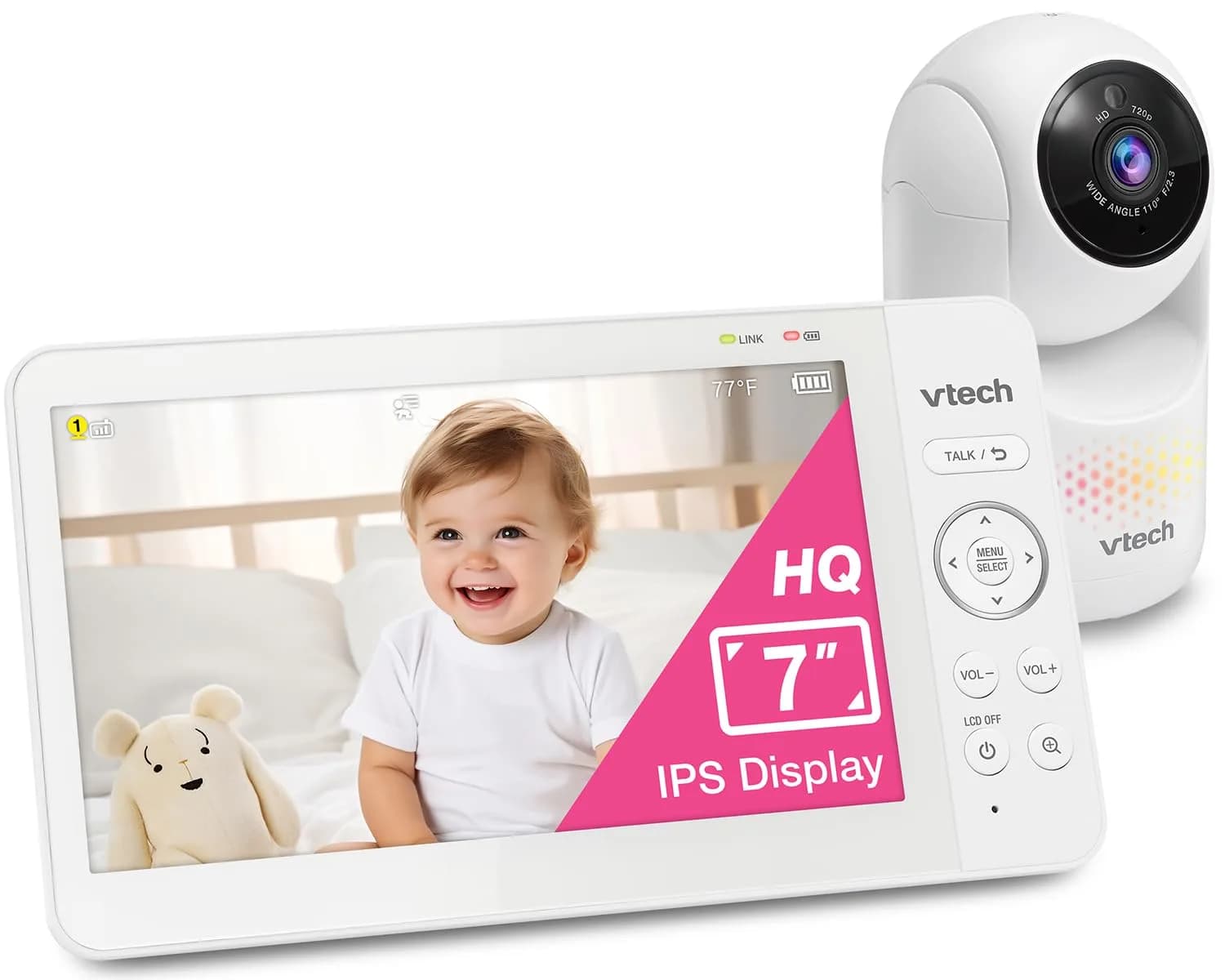 VTech Advanced HQ Max Baby Monitor No WiFi, 7" IPS Screen, 5000mAh Battery | Secure FHSS Connection — Advanced HQ Max