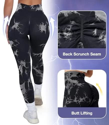 JGS1996 Tie Dye Scrunch Butt Leggings for Women High Waist Tummy Control | Booty Sculpting Workout Tight (70-120 chars) thumbnail 2