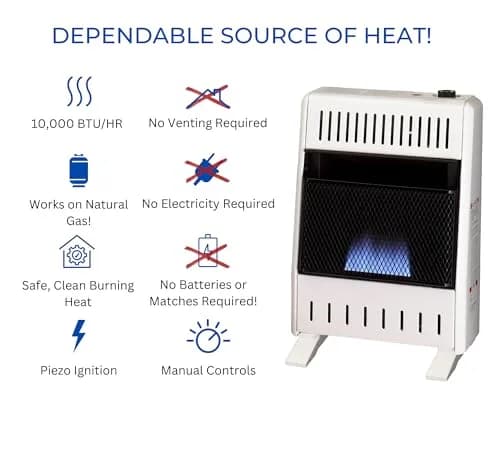 ProCom Space Heater 10,000 BTU Natural Gas Ventless Blue Flame | Safe, Power Outage Ready (70-120 chars) thumbnail 4