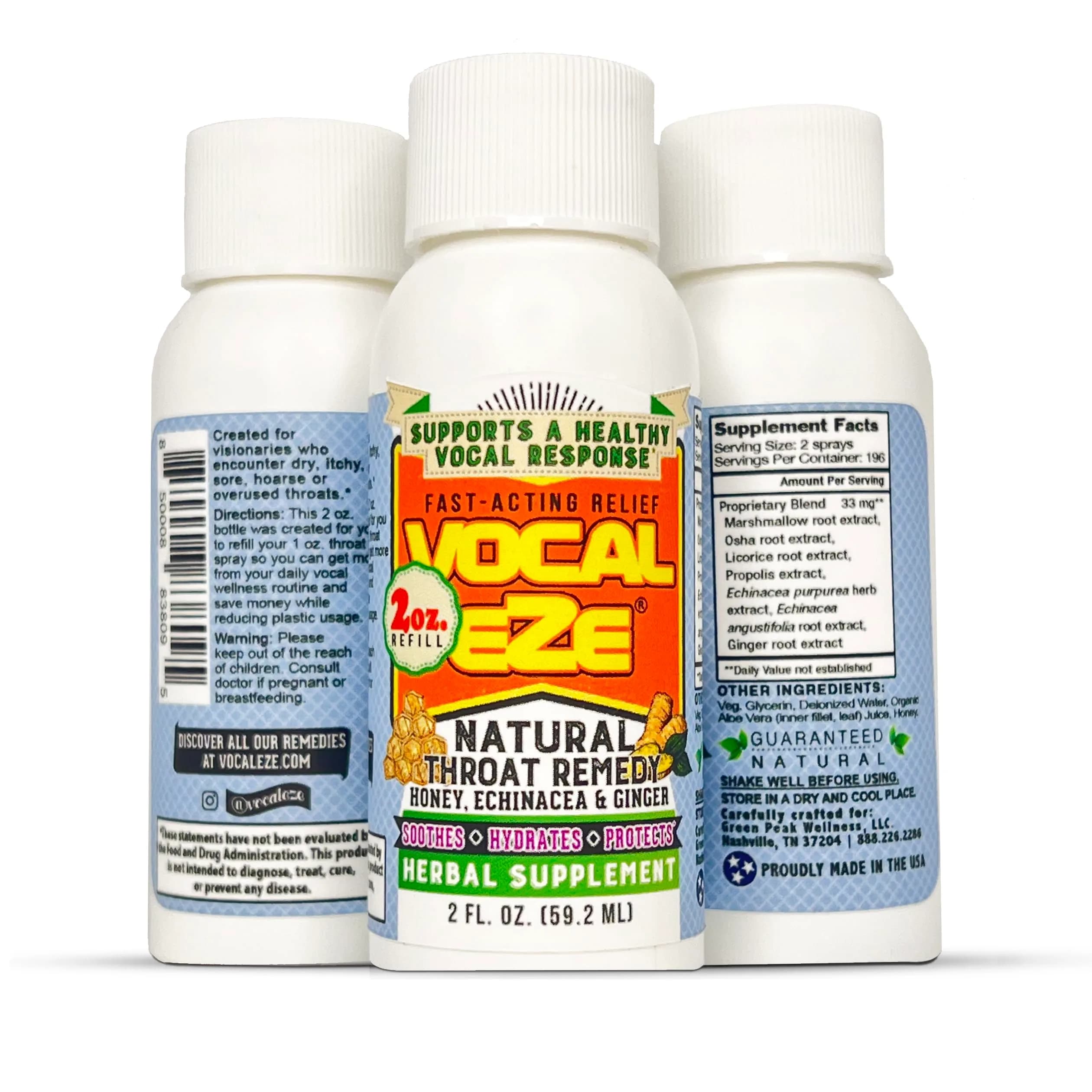Vocal Eze Natural 2 Fl Oz (Pack of 1) Throat Spray | Artist-Endorsed Herbal Remedy for Sore, Hoarse, Dry Throats - main product image
