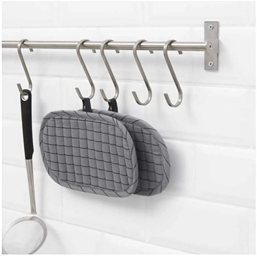 QQOUTLET Premium Chefmate Stainless Steel Kitchen 15 Inch Wall Mount Rail & 10 S Hooks Set | Organize Like a Chef thumbnail 2