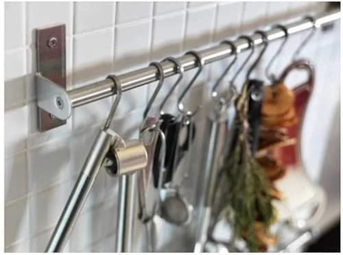 QQOUTLET Premium Chefmate Stainless Steel Kitchen 15 Inch Wall Mount Rail & 10 S Hooks Set | Organize Like a Chef thumbnail 3