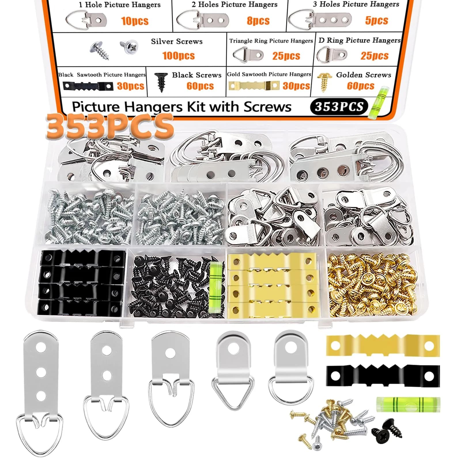 Dianrui 353PCS Picture Hanging Kit with Screws & Level | Stainless Steel Hardware Assortment