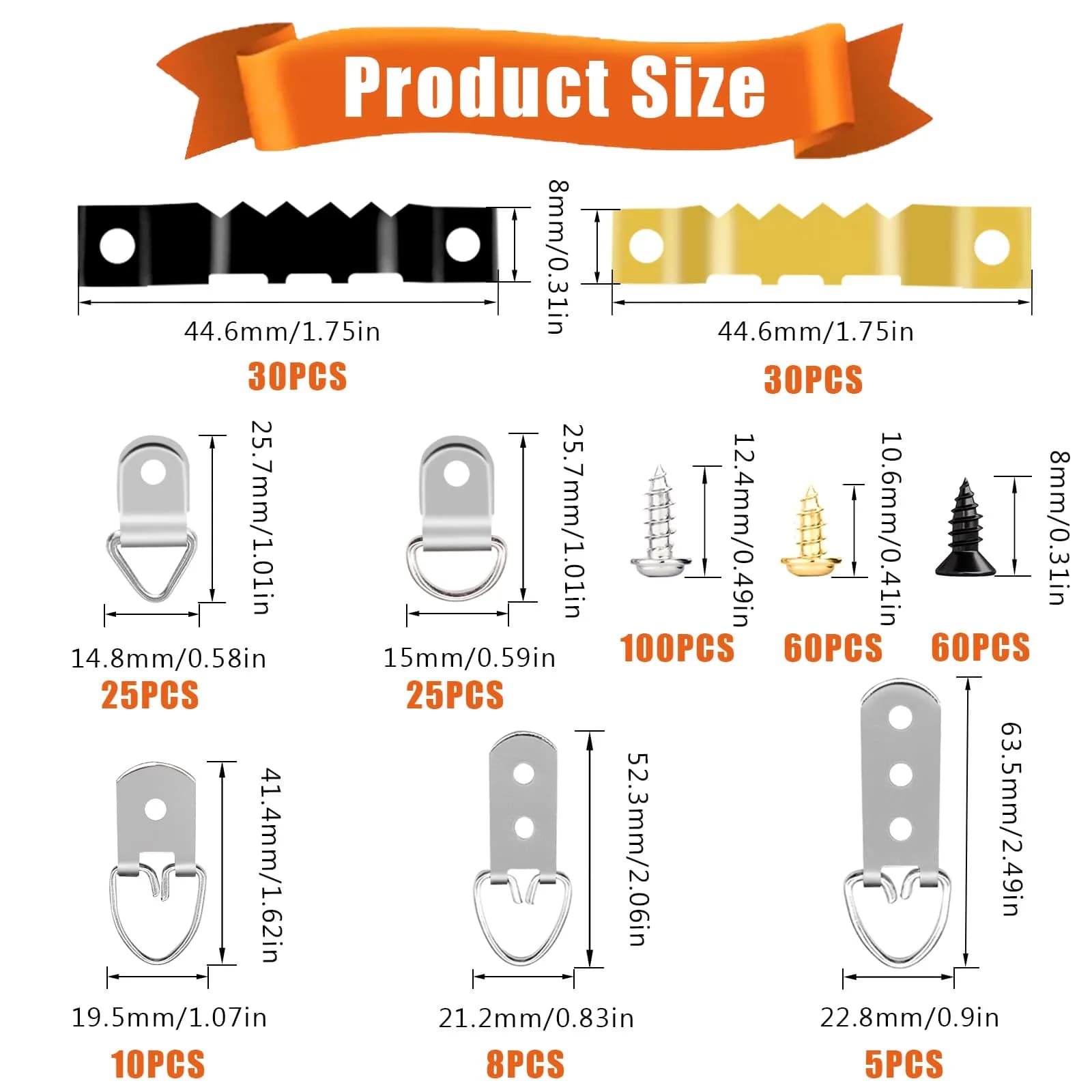 Dianrui 353PCS Picture Hanging Kit with Screws & Level | Stainless Steel Hardware Assortment - view 2