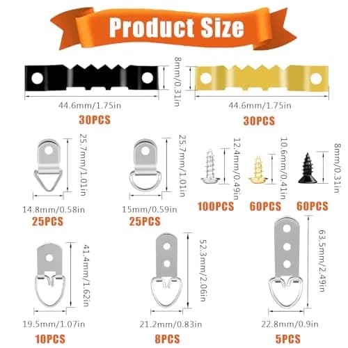 Dianrui 353PCS Picture Hanging Kit with Screws & Level | Stainless Steel Hardware Assortment thumbnail 2