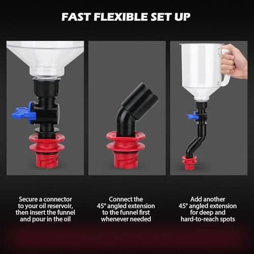 SEDY 18-Piece Engine Oil Funnel Kit 1.59QT (1.5L) | Automotive Oil Funnel Set with 12 Adapters & Magnetic Tray thumbnail 4