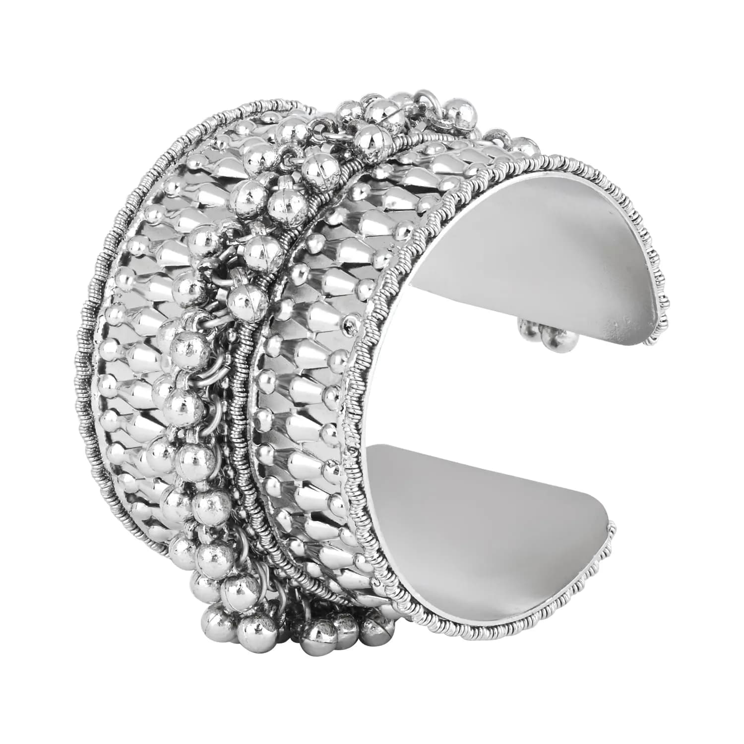 I Jewels Oxidised Silver Afghani Ghungroo Cuff Kada Bracelet For Women | Adjustable Free Size - main product image