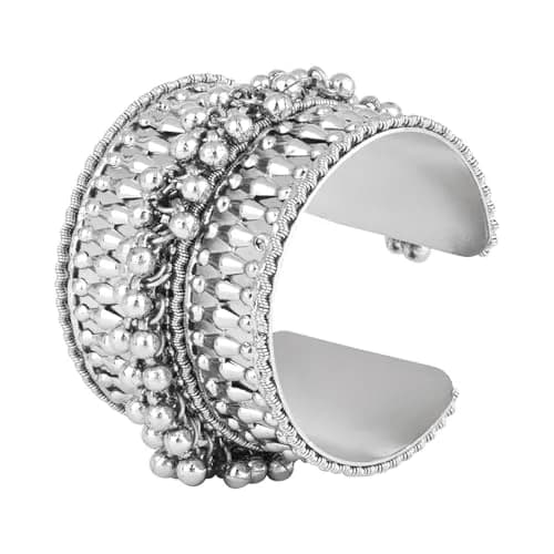 I Jewels Oxidised Silver Afghani Ghungroo Cuff Kada Bracelet For Women | Adjustable Free Size thumbnail 1
