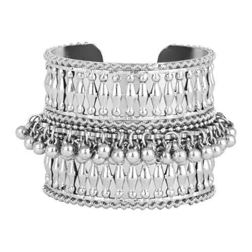 I Jewels Oxidised Silver Afghani Ghungroo Cuff Kada Bracelet For Women | Adjustable Free Size thumbnail 4