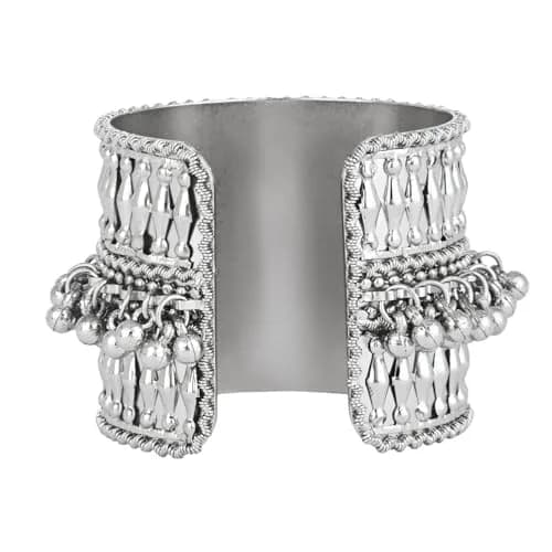 I Jewels Oxidised Silver Afghani Ghungroo Cuff Kada Bracelet For Women | Adjustable Free Size thumbnail 5