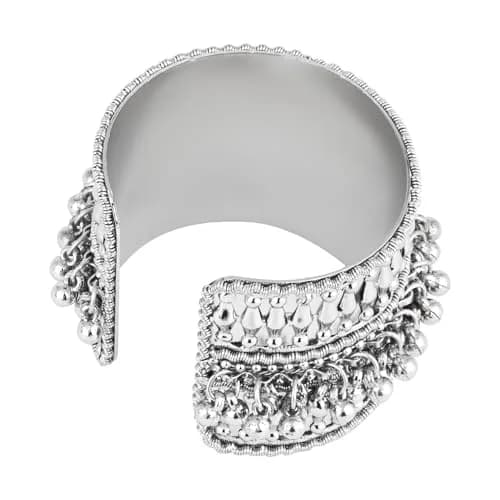 I Jewels Oxidised Silver Afghani Ghungroo Cuff Kada Bracelet For Women | Adjustable Free Size thumbnail 6