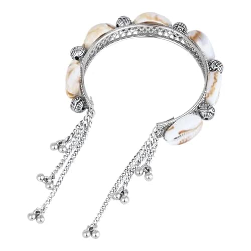I Jewels Navratri Ethnic Silver Oxidised Indian Wedding Bollywood Afghani Boho Shell Ghungroo Adjustable Cuff Kada Bracelet For Women (ADB522OX) | Traditional Ethnic Design thumbnail 4