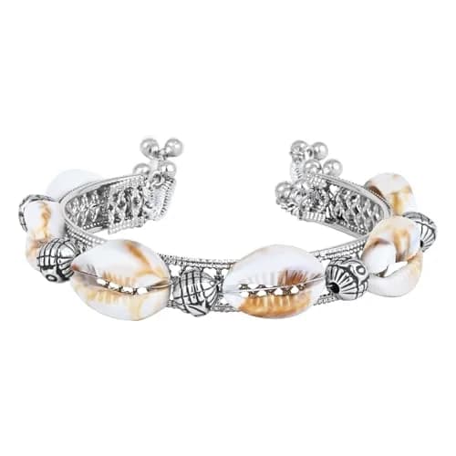 I Jewels Navratri Ethnic Silver Oxidised Indian Wedding Bollywood Afghani Boho Shell Ghungroo Adjustable Cuff Kada Bracelet For Women (ADB522OX) | Traditional Ethnic Design thumbnail 5
