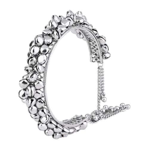 I Jewels Navratri Ethnic Silver Oxidised Cuff Bracelet for Women | Adjustable Vintage Indian Jewelry thumbnail 1