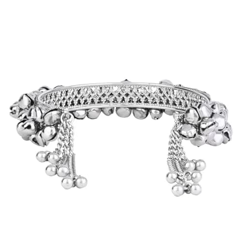 I Jewels Navratri Ethnic Silver Oxidised Cuff Bracelet for Women | Adjustable Vintage Indian Jewelry thumbnail 4